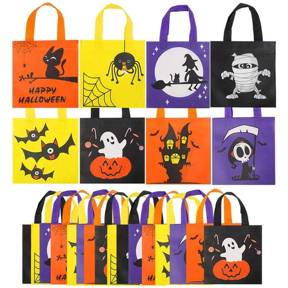 Suniney 4 PCS Halloween Candy Bags Treat Bags Halloween Party Gift Bags Trick or Treat Goody Bags for Halloween Party Favors Halloween Decorations Supplies Candy Handbag Holders Bucket Goodie Bags Non-Woven Bags Tote Bag for Kids